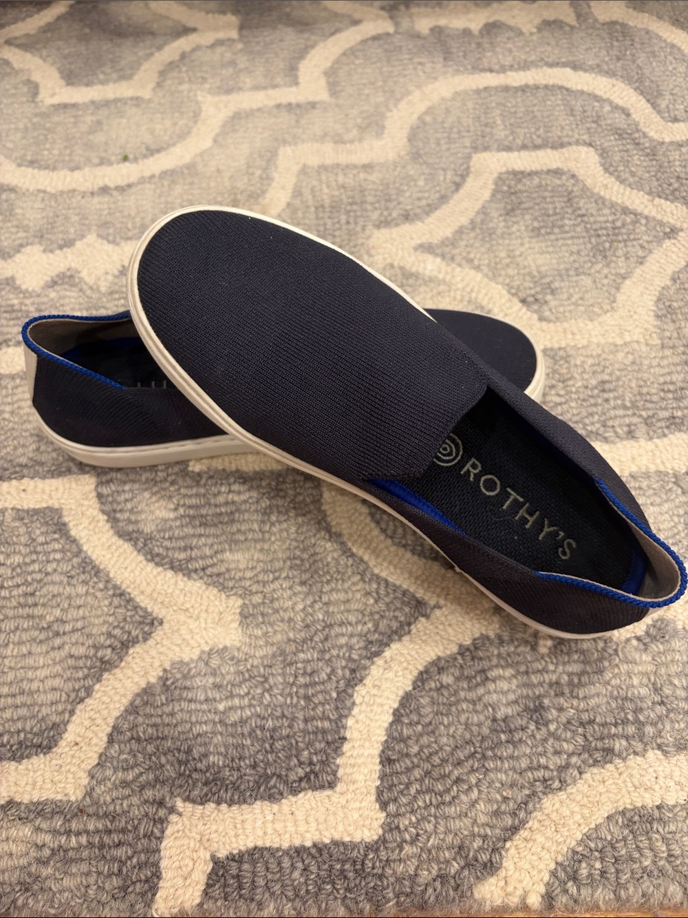 Rothy's Navy Knit Slip-On Loafers with White Sole